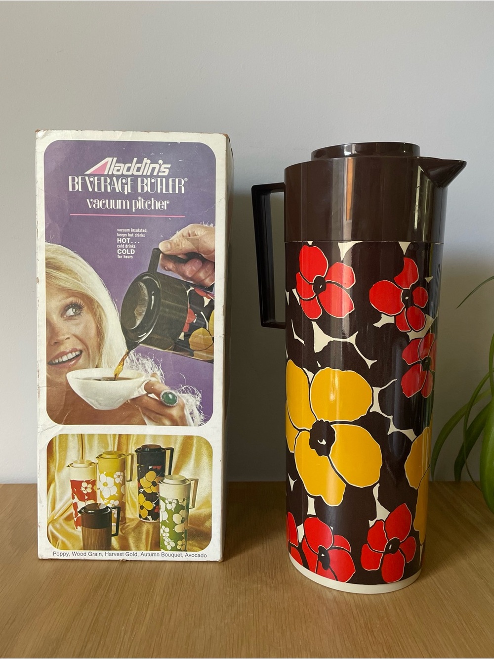 Vintage 1970s Aladdin Beverage Butler Vacuum Pitcher Autumn Bouquet with Box